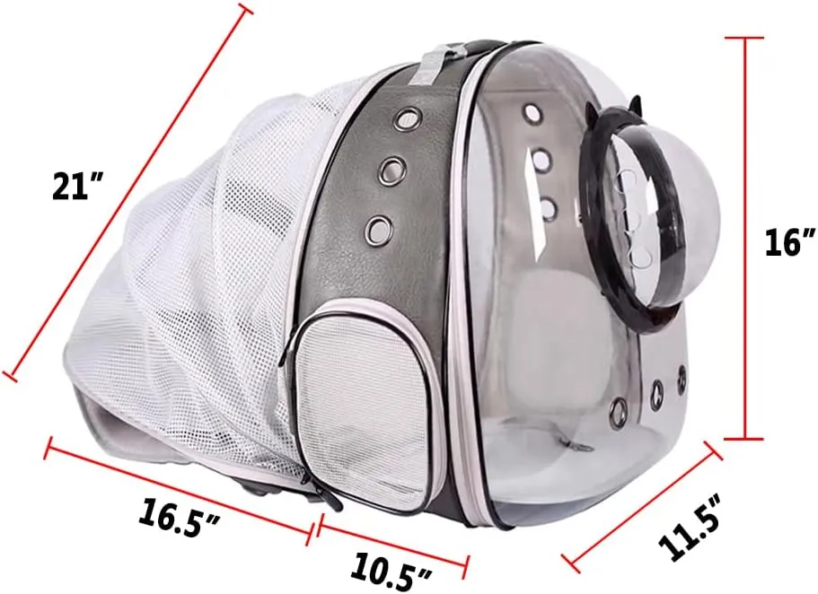 Expandable Cat Carrier Backpack, Backpack for Cats Kitten Small Puppy, Airline Approved Cat Bubble Backpack, Space Capsule Astronaut Carrier (Grey, Back Extension)