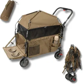 Foldable Pet Wagon Dog Stroller with Removable Fully Zipped Tent, Pet Travel Wagon with Extendable Ramp Built-in Storage Attached Water and Food Station