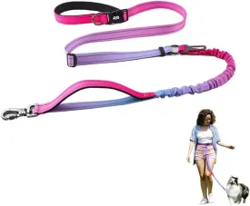 Handless Dog Leash, Adjustable Handle Bungee Leash, Hiking and Running Training, Collar Adjustable Range 17"-53", Lead Rope Length Adjustable 57 "-88 ", Gradual Rose Lead Rope