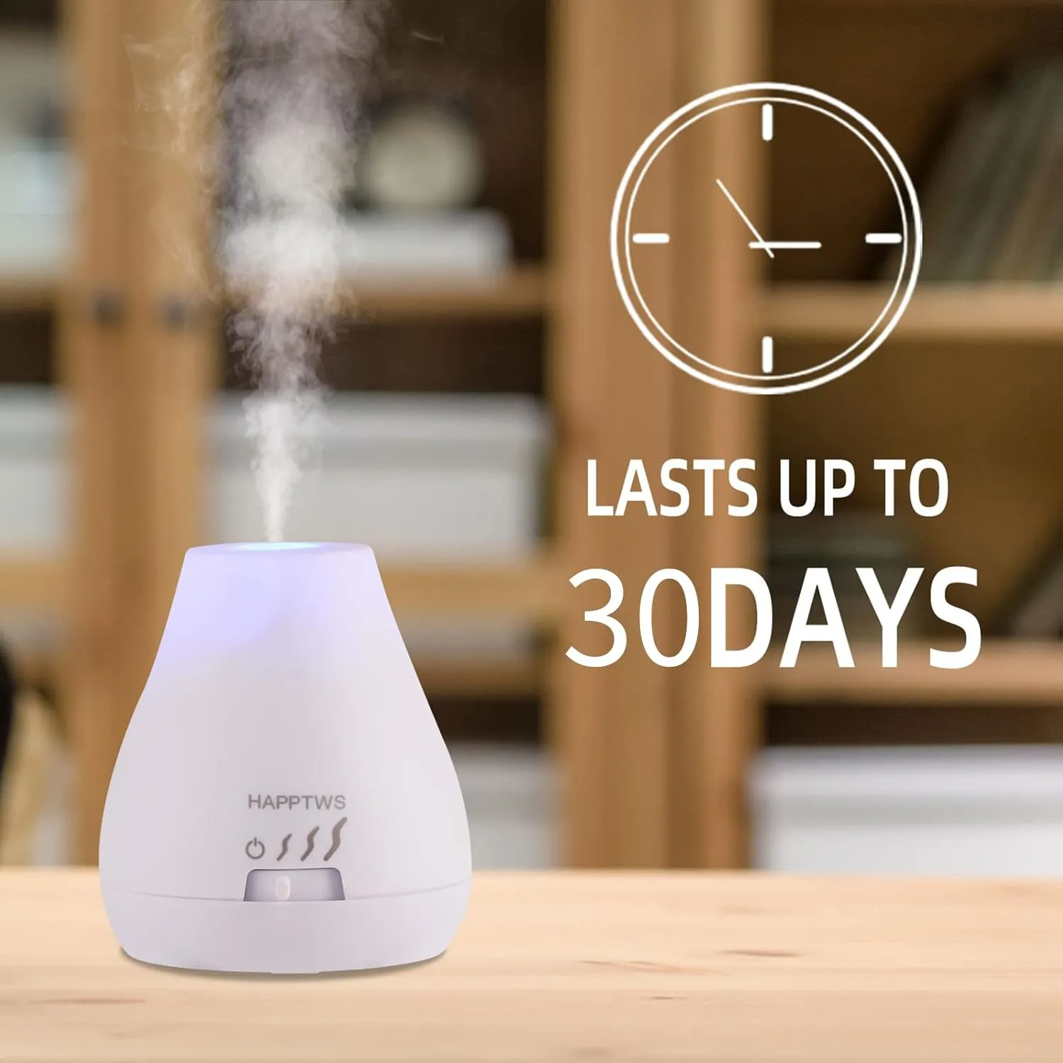 HAPPTWS Essential Oil Diffuser - Waterless Diffuser 3 Timer Settings Battery Powered for Bedroom Yoga Room Toilet Pet Room White