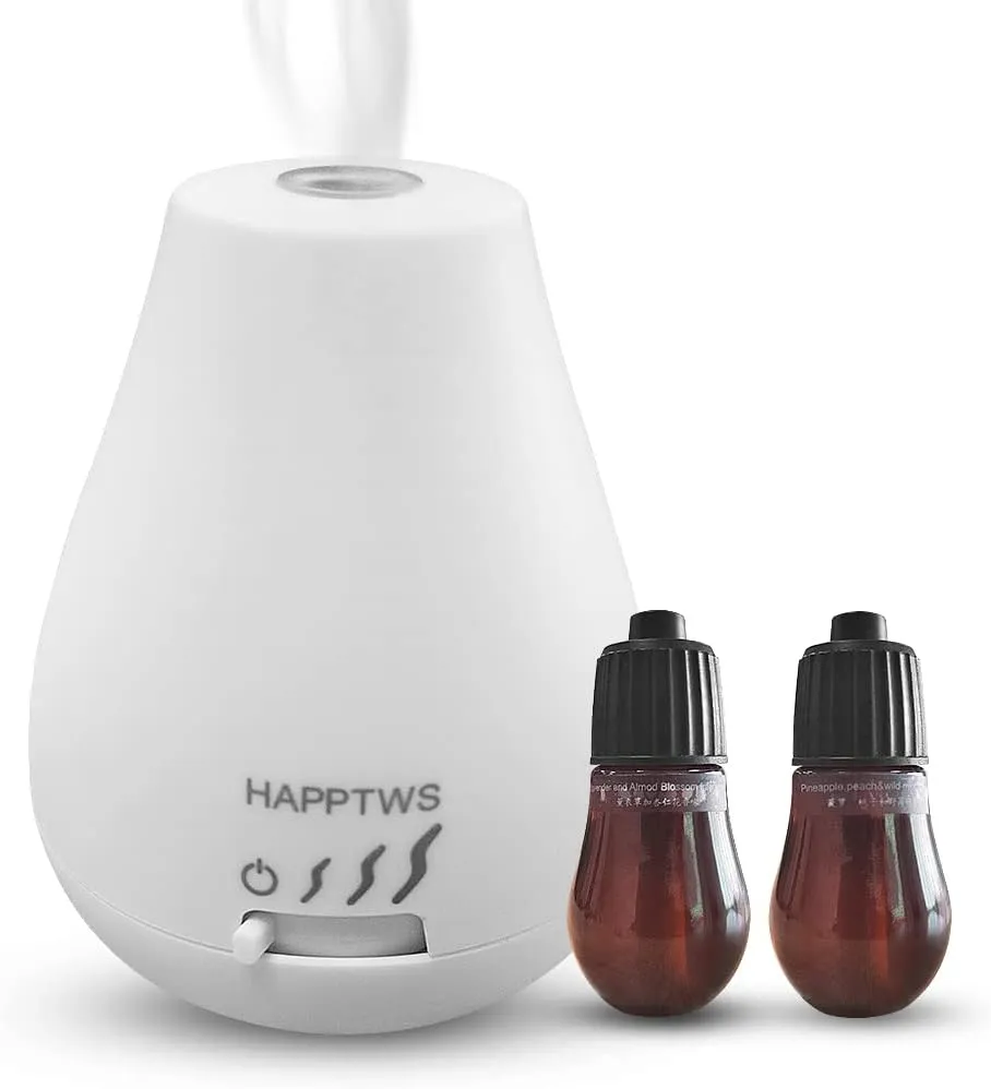 HAPPTWS Essential Oil Diffuser - Waterless Diffuser 3 Timer Settings Battery Powered for Bedroom Yoga Room Toilet Pet Room White
