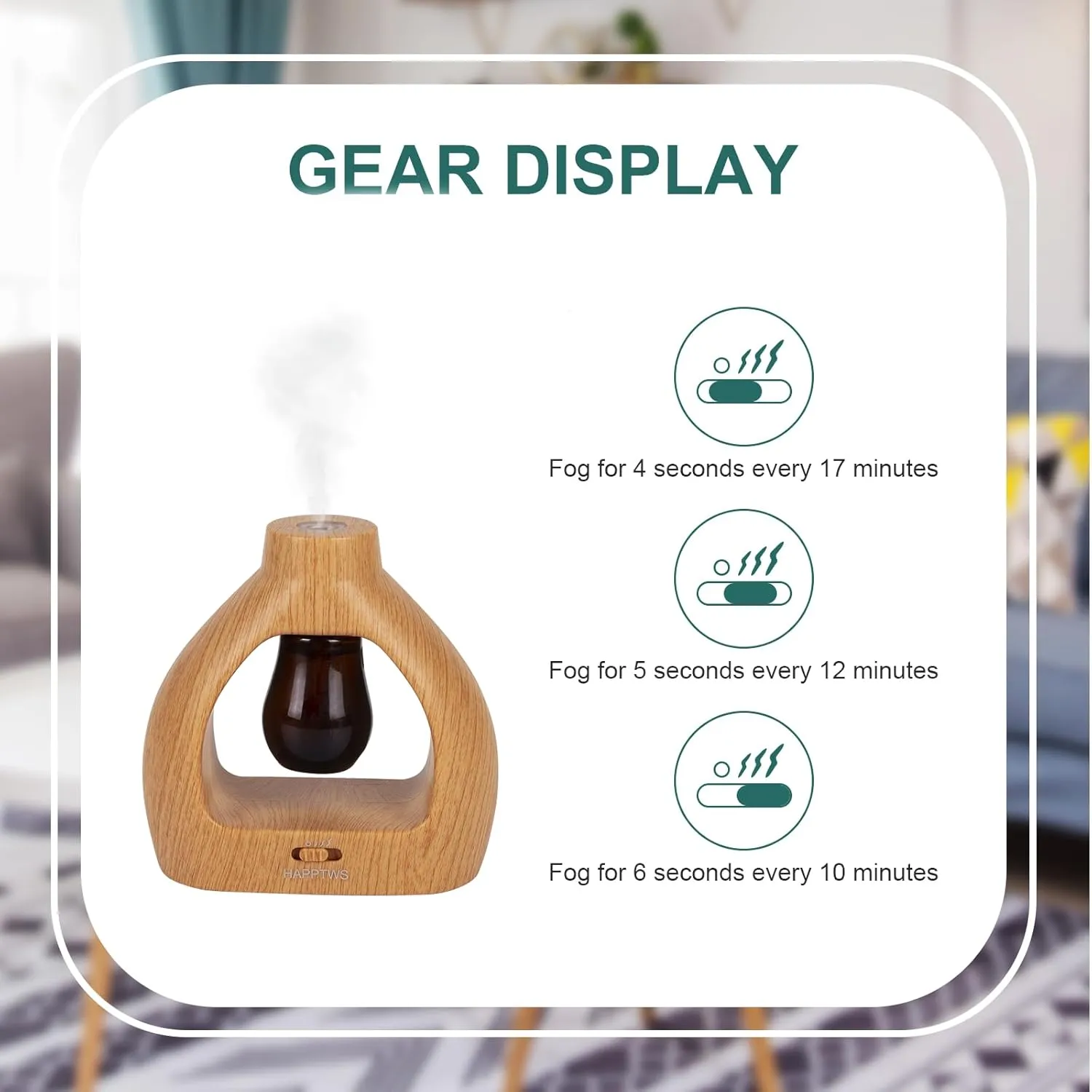 HAPPTWS Waterless Essentil Oil Diffuser Set - Cordless Diffuser 3 Timer Settings Battery Operated for Bedroom Yoga Studio Bathroom Pet Room