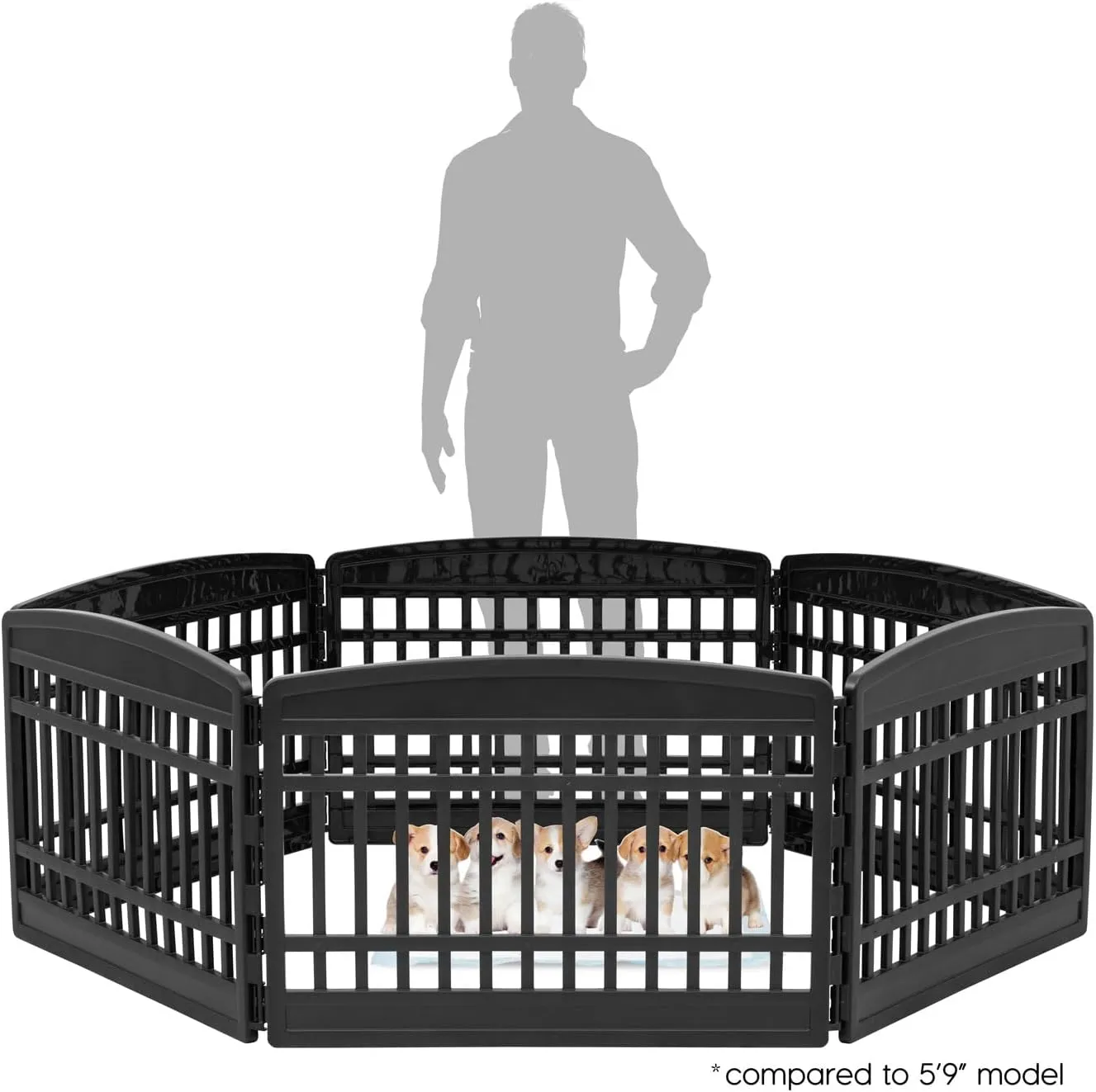 IRIS USA 24" 6-Panel Puppy Playpen, 61 x 61 x 24, Puppy Fence, Dog Playpen, Dog Play Pen Indoors, Pet Fence, Small/Medium Pets, Black