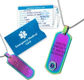 Medical Alert ID Anodized Titanium Dog Tag with 27" Chain (incl. Custom Engraving) - Rainbow