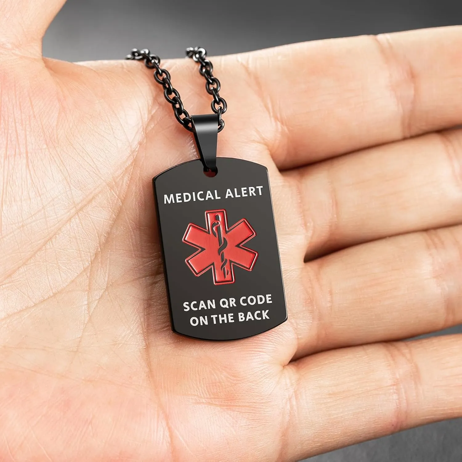 MYLUCKYTAG QR Code Medical Alert Necklace for Men Women - Stainless Steel Engraved Medical ID Tag - Free Online Emergency Medical Profile - Emergency Med Alert Necklace & Jewelry - Medical ID Pendant