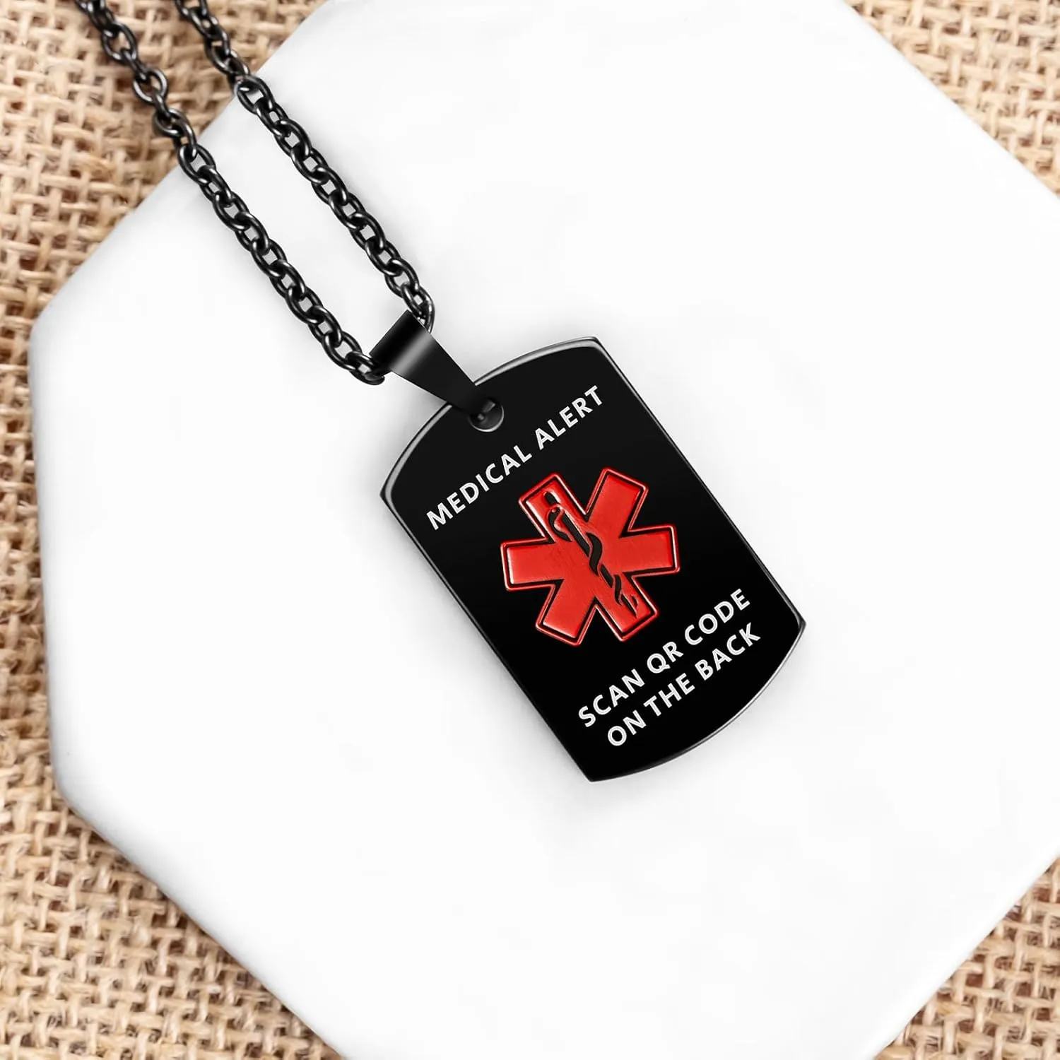 MYLUCKYTAG QR Code Medical Alert Necklace for Men Women - Stainless Steel Engraved Medical ID Tag - Free Online Emergency Medical Profile - Emergency Med Alert Necklace & Jewelry - Medical ID Pendant