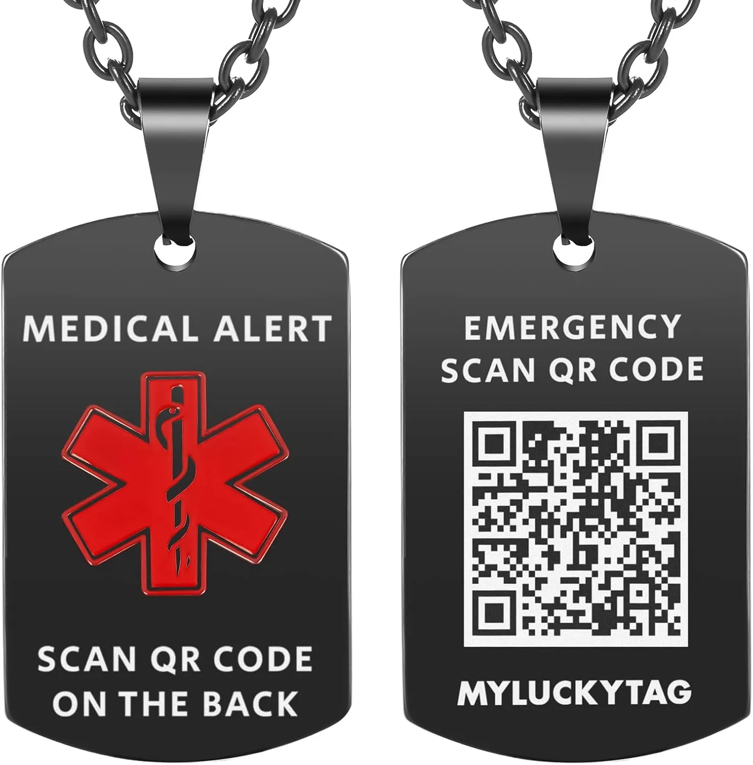 MYLUCKYTAG QR Code Medical Alert Necklace for Men Women - Stainless Steel Engraved Medical ID Tag - Free Online Emergency Medical Profile - Emergency Med Alert Necklace & Jewelry - Medical ID Pendant