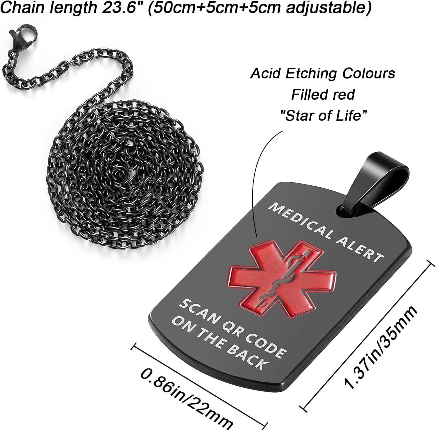 MYLUCKYTAG QR Code Medical Alert Necklace for Men Women - Stainless Steel Engraved Medical ID Tag - Free Online Emergency Medical Profile - Emergency Med Alert Necklace & Jewelry - Medical ID Pendant