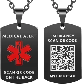 MYLUCKYTAG QR Code Medical Alert Necklace for Men Women - Stainless Steel Engraved Medical ID Tag - Free Online Emergency Medical Profile - Emergency Med Alert Necklace & Jewelry - Medical ID Pendant