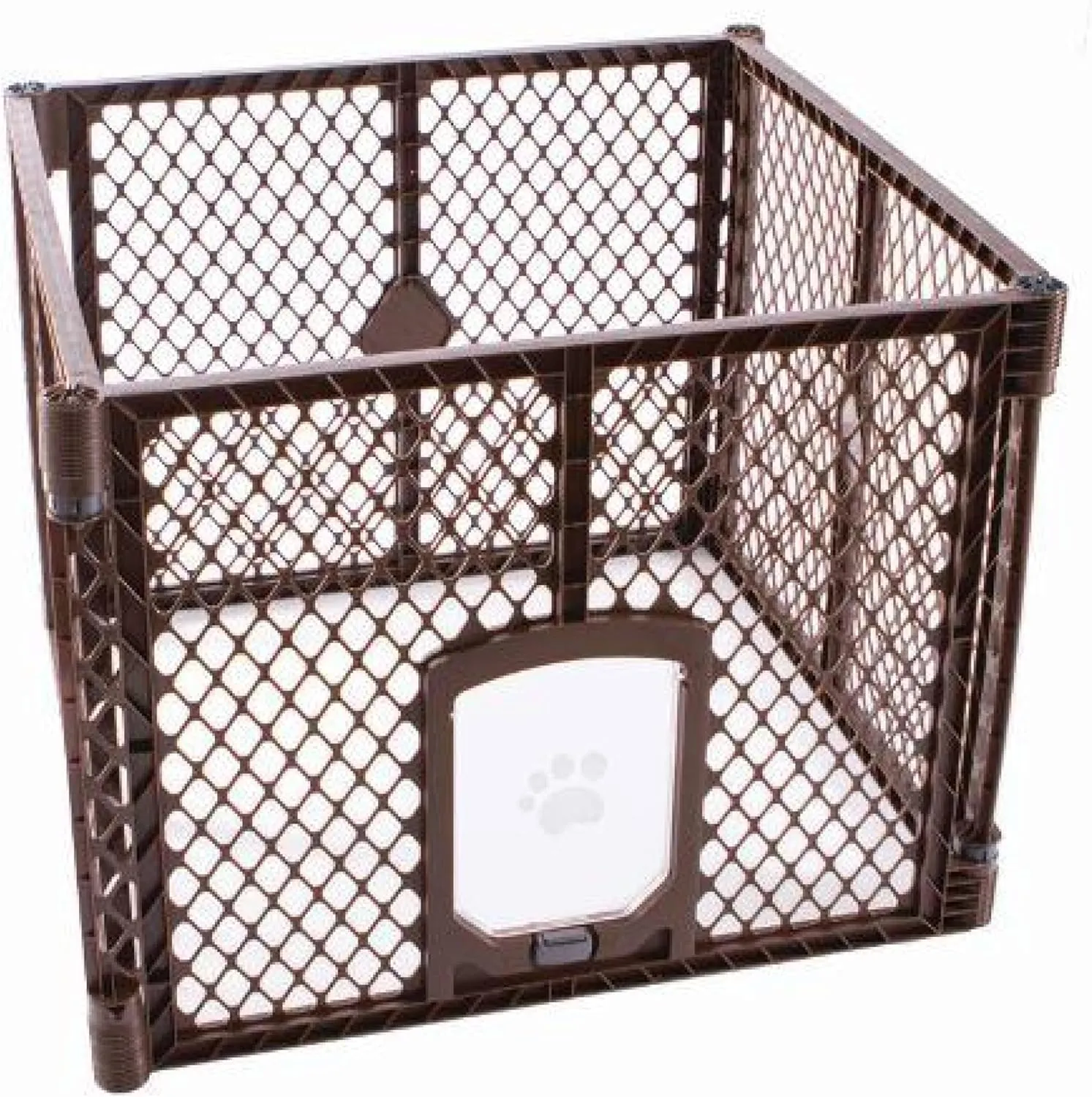 MyPet North States Petyard Passage: 4-Panel Folding Dog Playpen Indoor or Outdoor. 7 sq. ft. Puppy Playpen, Lockable Pet Door. Freestanding Play Pen Dog Gate. Made in USA. 26" Tall, Brown