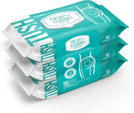 Nice 'N Clean Adult Flushable Wipes (3 x 60 Count) | Personal Cleansing Wipes Made from Plant-Based Fibers | Infused with Aloe & Vitamin E