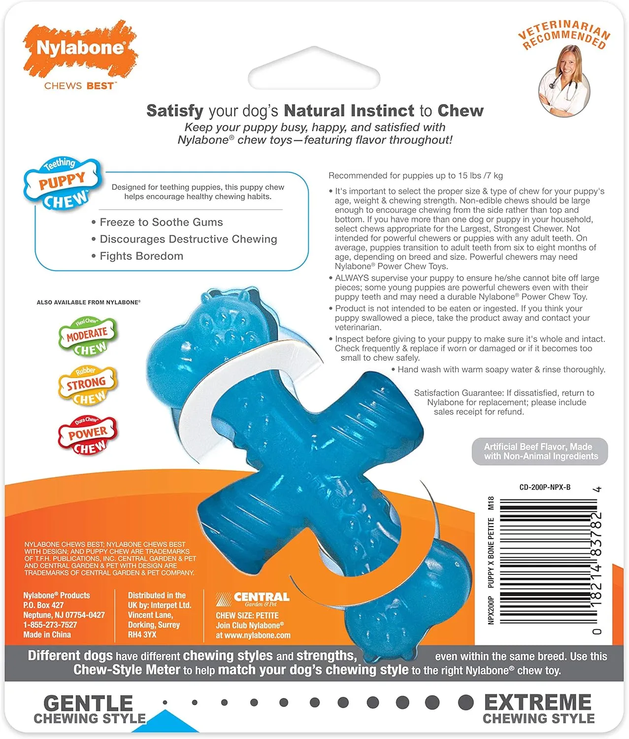 Nylabone Comfort Hold X-Bone Puppy Power Chew Toy for Puppies, Dog Toys for Aggressive Chewers, Beef Flavor, X-Small - Up to 15 lbs, 1 Count