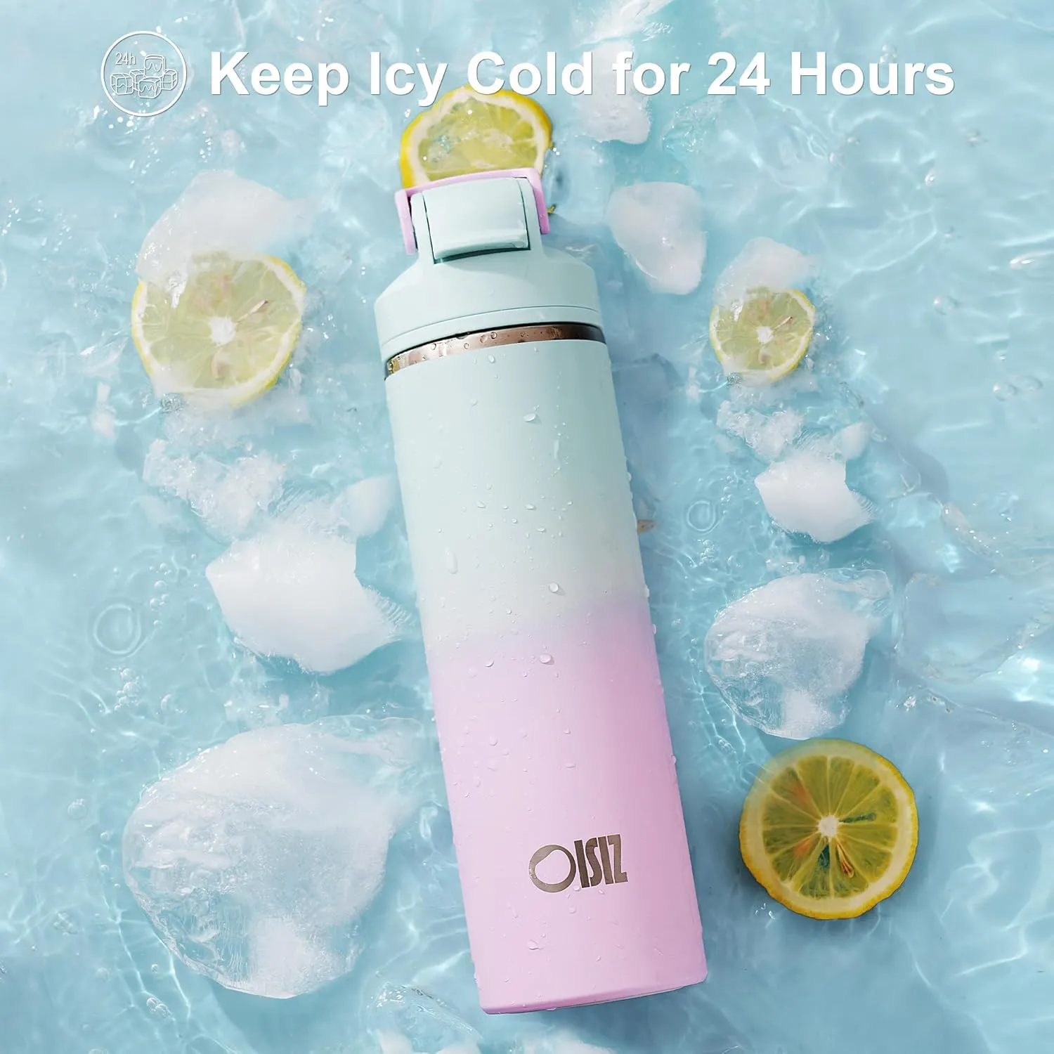 OISIZ Insulated Water Bottle 24 oz with 2-in-1 Straw and Swig Lid, Leakproof and BPA Free, Keep Cold 24H, Vacuum Stainless Steel Water Bottle for School, Travel and Sports, All Dishwasher Safe
