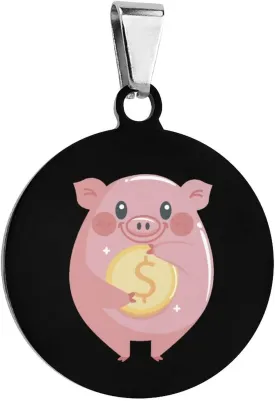 Pink Pig Dollar Dog Tag Stainless Steel Cat Dog ID Tags Pet Name Collar Accessories