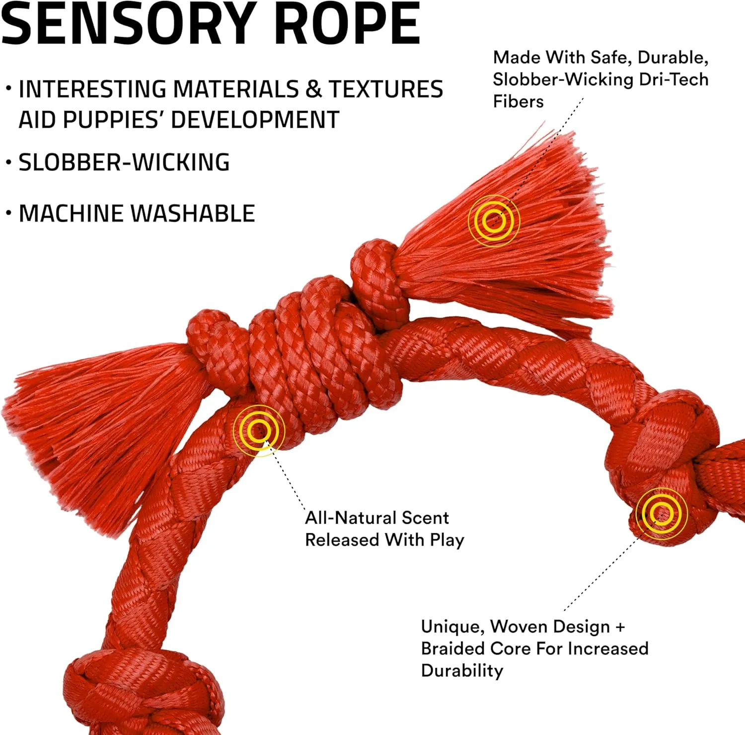 Playology Puppy Rope Dog Toy for Sensory Development | Engaging All-Natural Beef Scented Medium Sized Interactive Tug & Chew Dog Toy for Puppies up to 50 lbs