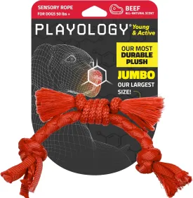 Playology Puppy Rope Dog Toy for Sensory Development | Engaging All-Natural Beef Scented Medium Sized Interactive Tug & Chew Dog Toy for Puppies up to 50 lbs