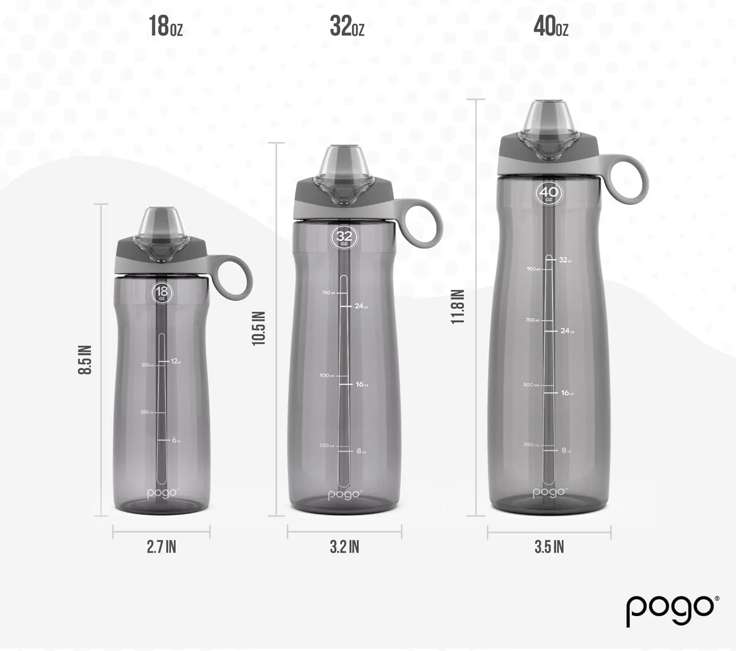 Pogo 18oz Plastic Water Bottle with Straw Lid with Carry Handle, Reusable, BPA Free, Dishwasher Safe, Perfect for Travel, School, Outdoors, and Gym