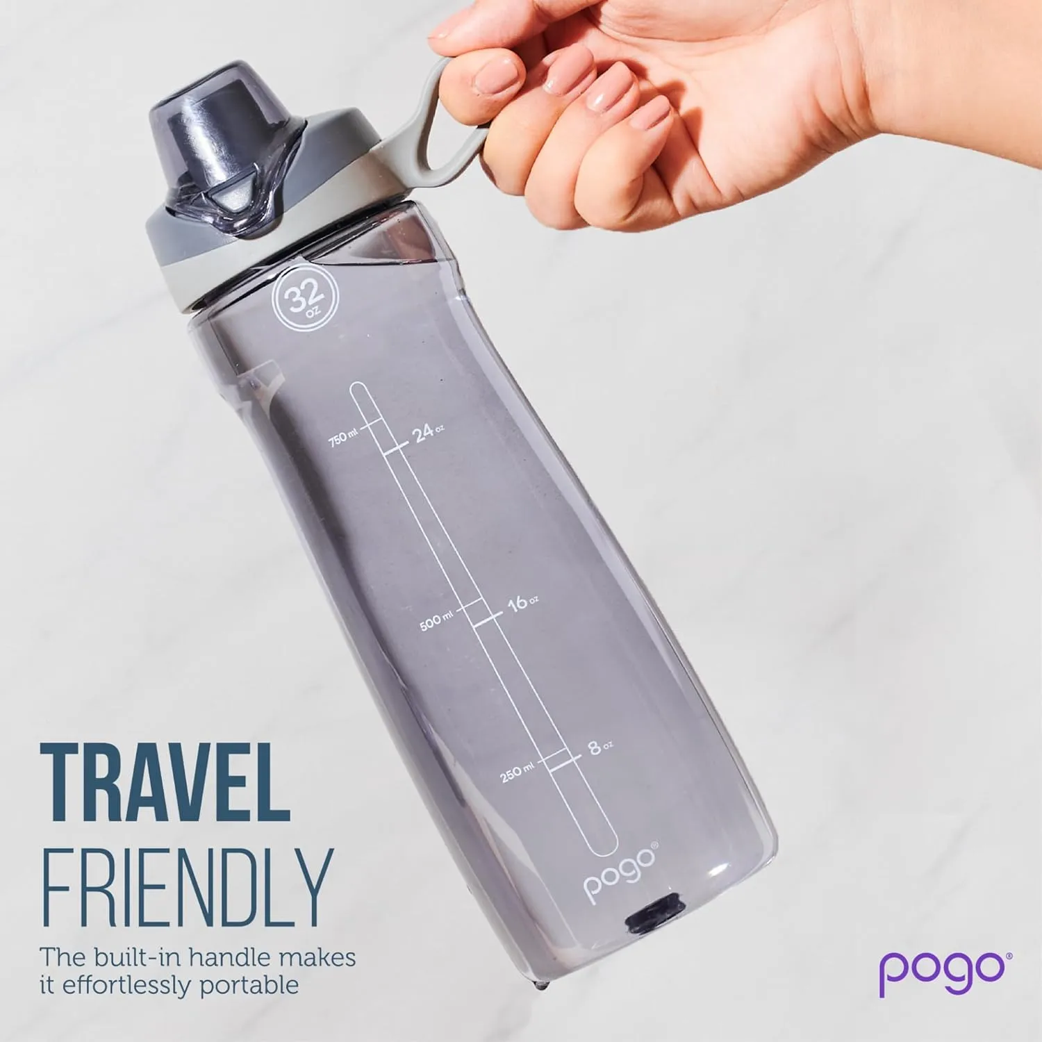 Pogo 18oz Plastic Water Bottle with Straw Lid with Carry Handle, Reusable, BPA Free, Dishwasher Safe, Perfect for Travel, School, Outdoors, and Gym