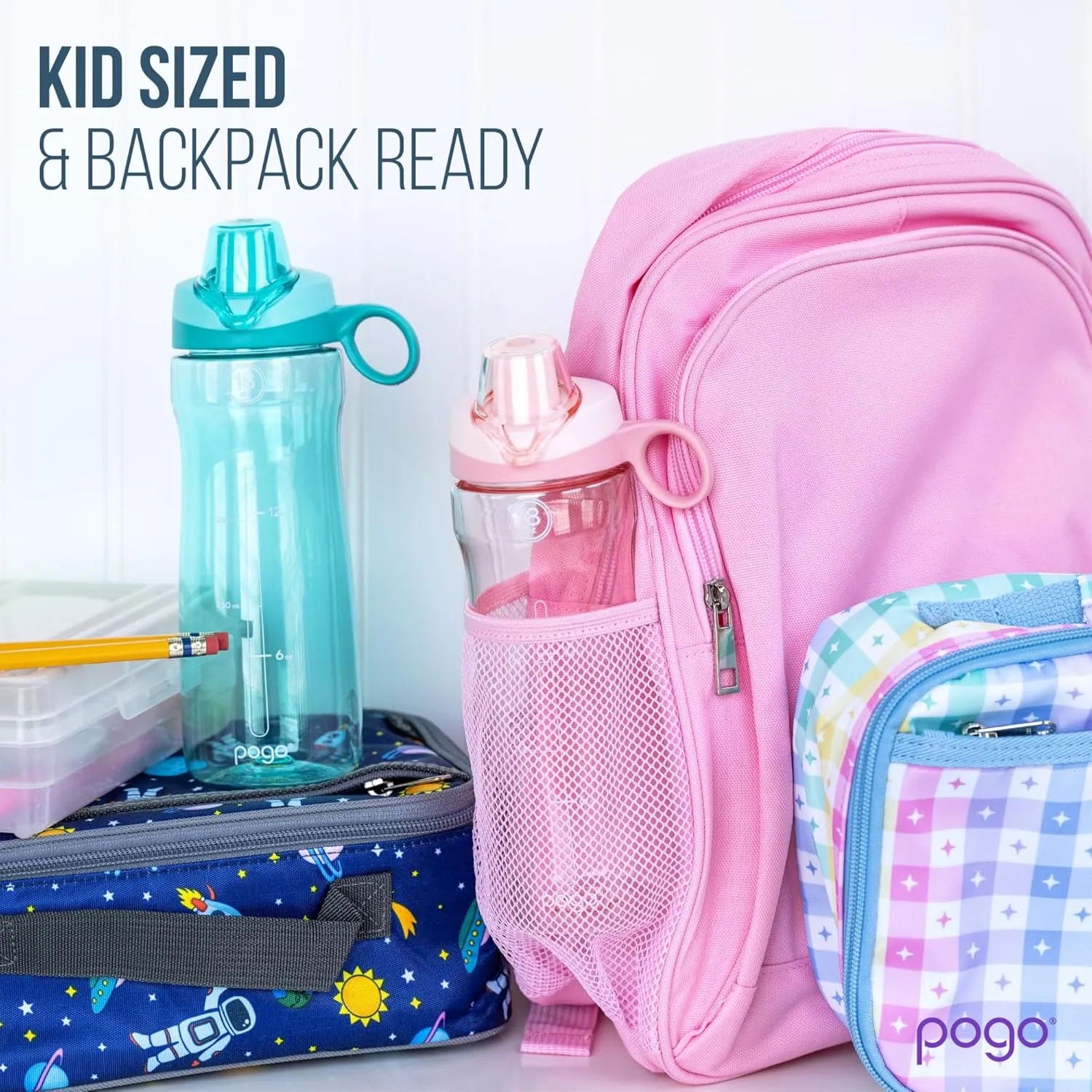 Pogo 18oz Plastic Water Bottle with Straw Lid with Carry Handle, Reusable, BPA Free, Dishwasher Safe, Perfect for Travel, School, Outdoors, and Gym