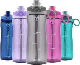 Pogo 18oz Plastic Water Bottle with Straw Lid with Carry Handle, Reusable, BPA Free, Dishwasher Safe, Perfect for Travel, School, Outdoors, and Gym