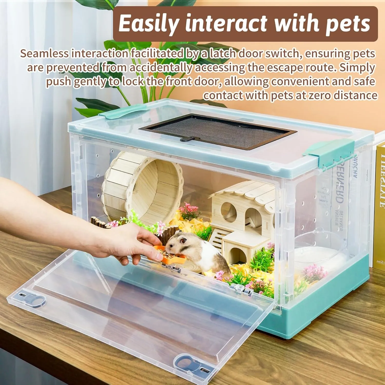 Portable and Foldable Hamster Cages with Wheels, Castle Habitat, and Exercise Wheel, Easy to Move and Store Suitable for Guinea Pigs, Rat and Other Small Animals (Blue)