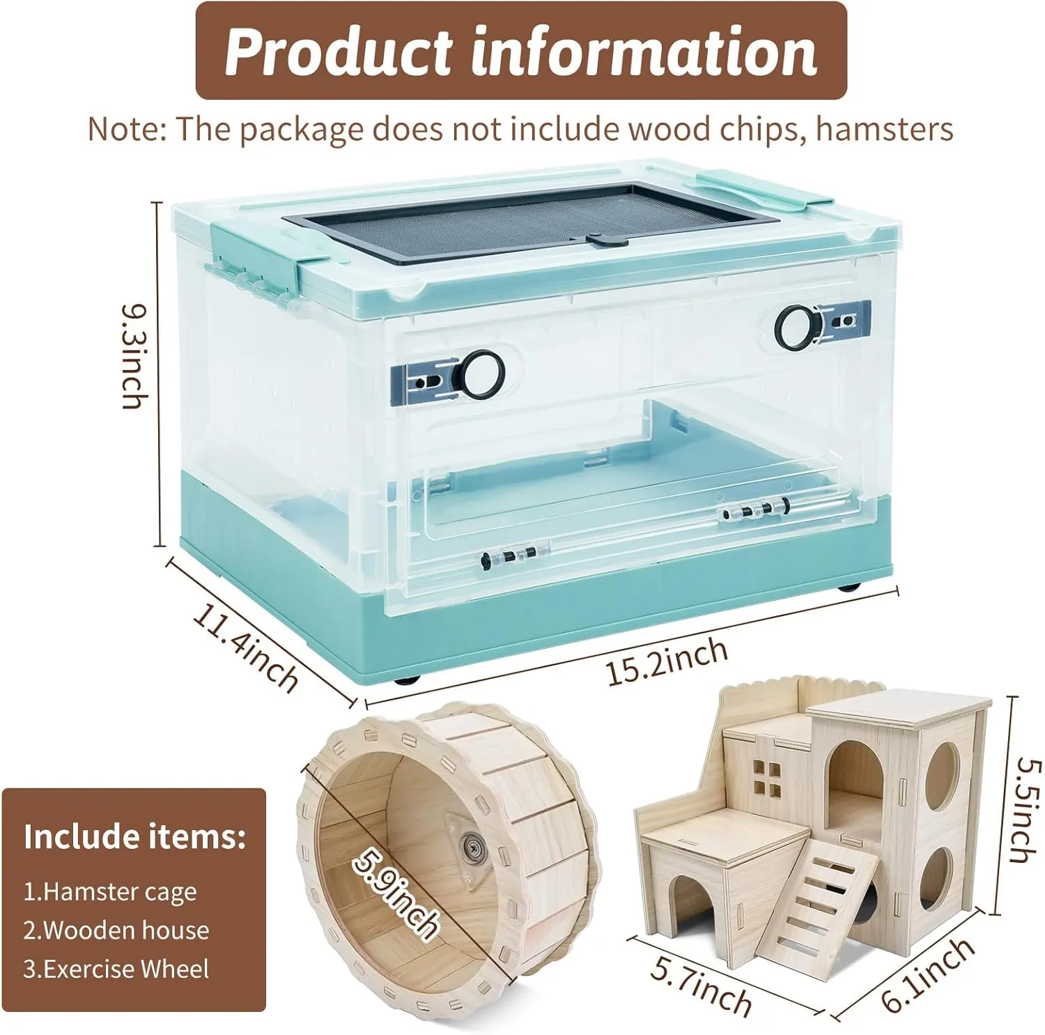 Portable and Foldable Hamster Cages with Wheels, Castle Habitat, and Exercise Wheel, Easy to Move and Store Suitable for Guinea Pigs, Rat and Other Small Animals (Blue)