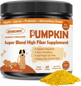 Pumpkin for Dogs - Natural Fiber for Dogs and Cats, with Apple, Dog Probiotics for Digestive Health, Support Firm Stool, Diarrhea, Constipation, Add Water to Make Pumpkin Puree for Dogs, 10.58 oz