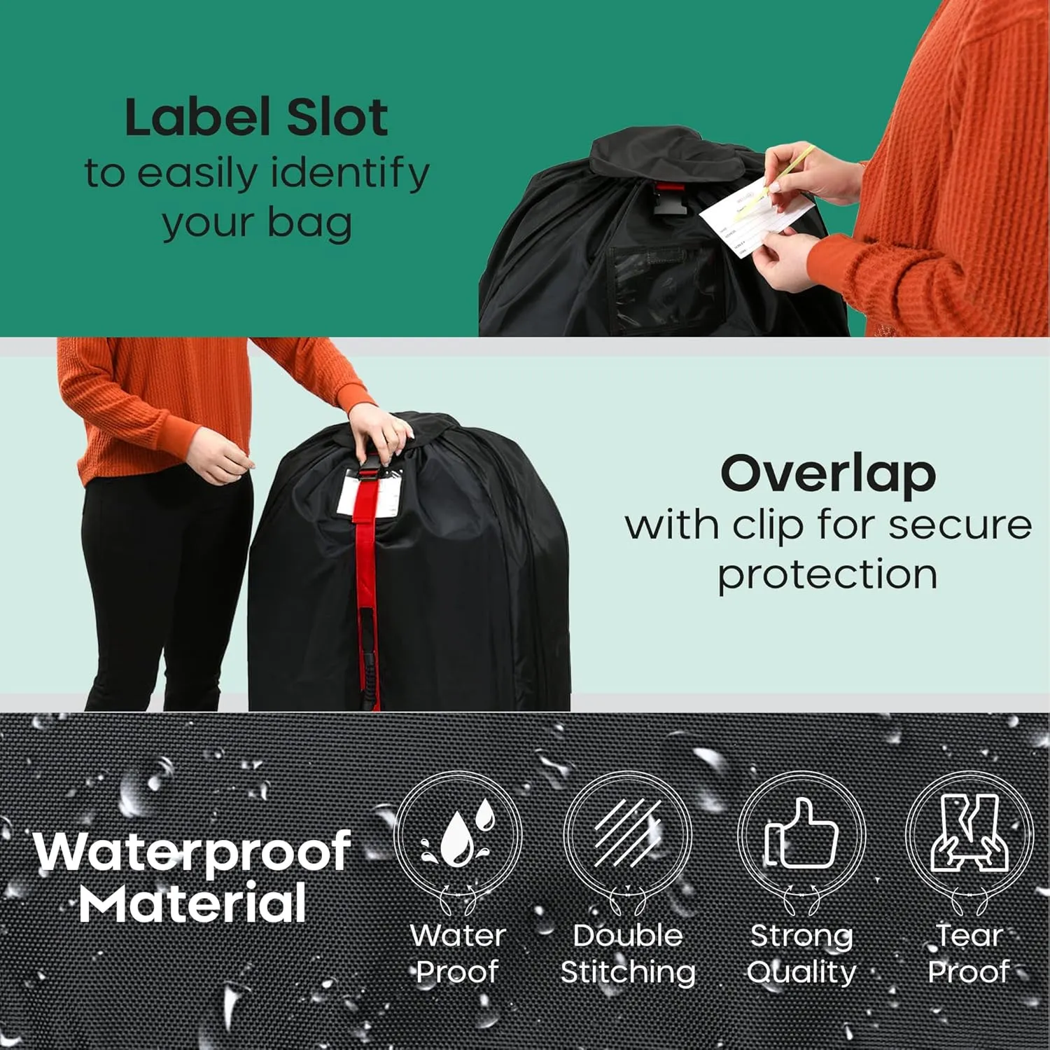 reperkid Large Stroller Bag for Airplane Travel, Black & Red, 47" H x 24" W x 15" D, Fits Most Large, Single, Double, Jogging Strollers  Premium Waterproof Cover, Adjustable Shoulder Straps
