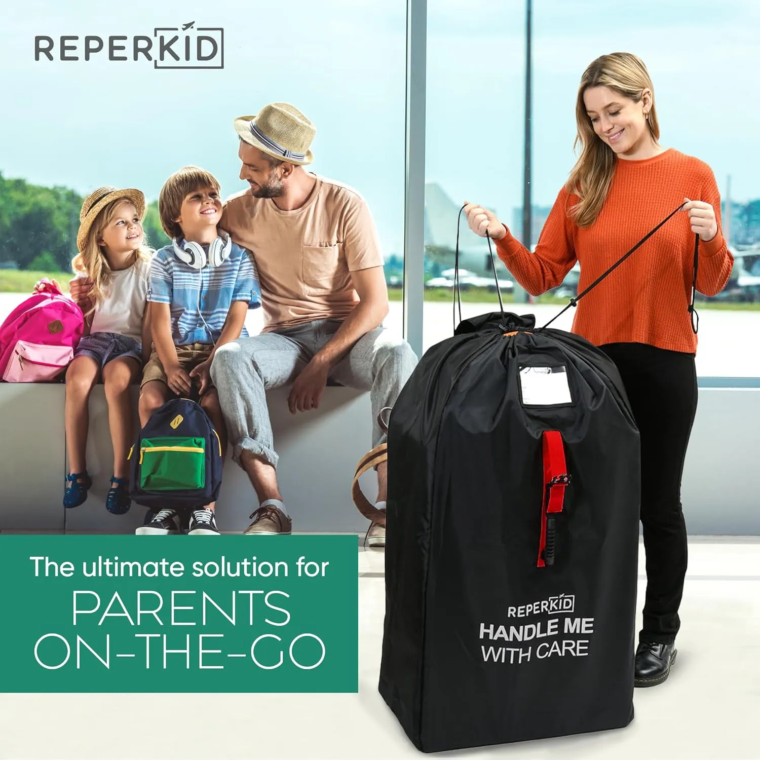 reperkid Large Stroller Bag for Airplane Travel, Black & Red, 47" H x 24" W x 15" D, Fits Most Large, Single, Double, Jogging Strollers  Premium Waterproof Cover, Adjustable Shoulder Straps