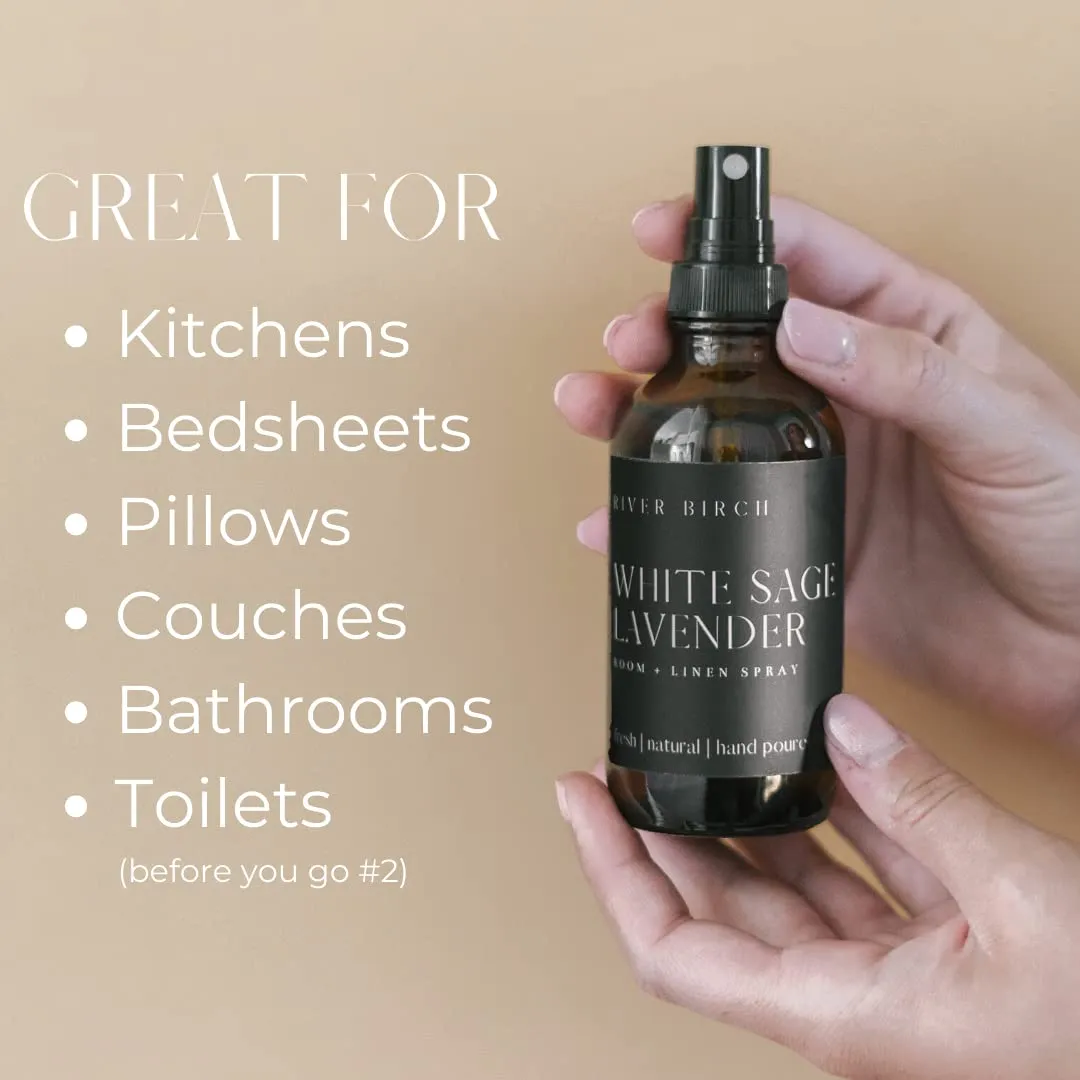 River Birch White Sage   Lavender Linen and Room Spray | Home Fragrance | 4 oz Glass Amber Bottle | Luxury Signature Scent | Handmade in Texas