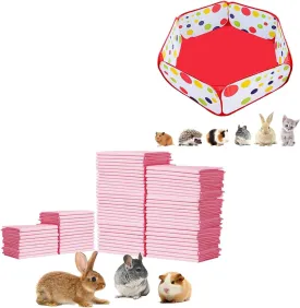 S Portable Small Animals Playpen, Outdoor/Indoor Pop Open Pet Exercise Fence & 100pcs Rabbit Pee Pads, Pet Toilet/Potty Training Pads, Super Absorbent Guinea Pig Disposable Diaper