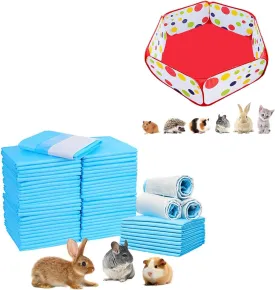 S Portable Small Animals Playpen, Outdoor/Indoor Pop Open Pet Exercise Fence & 50pcs Rabbit Pee Pads, Pet Toilet/Potty Training Pads, Super Absorbent Guinea Pig Disposable Diaper