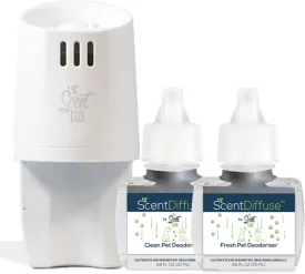 ScentDiffuse Pet Odor Deodorizing Air Freshener Starter Kit, 2 Refills   Diffuser