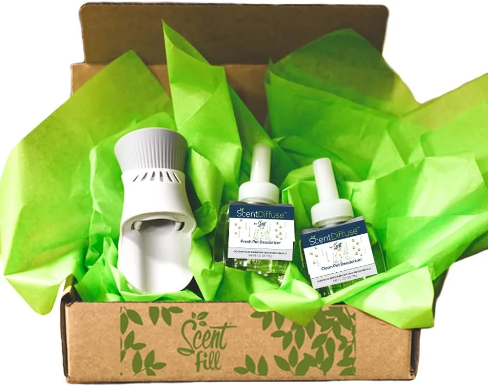 ScentDiffuse Pet Odor Deodorizing Air Freshener Starter Kit, 2 Refills   Diffuser