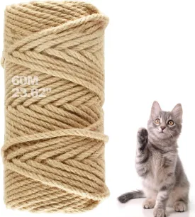 Sisal Rope for Cat Scratcher 1/4 inch,196Ft Cat Scratch Rope, Natural Jute Rope for Cat Scratching Post