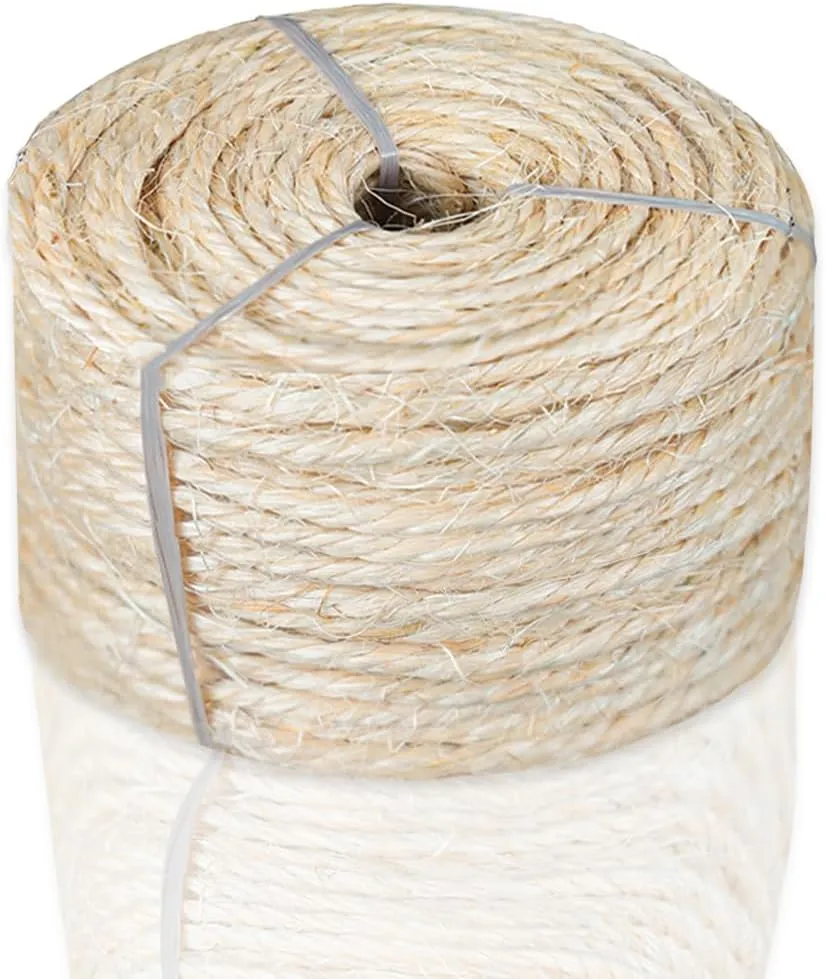 Sisal Rope for Cat Scratcher - 4mm Thick 164ft Long Cat Sisal Rope Post Repair Durable Tree Refurbishing DIY Hemp Twine to Refresh Scratching Posts, Toy and Crafts