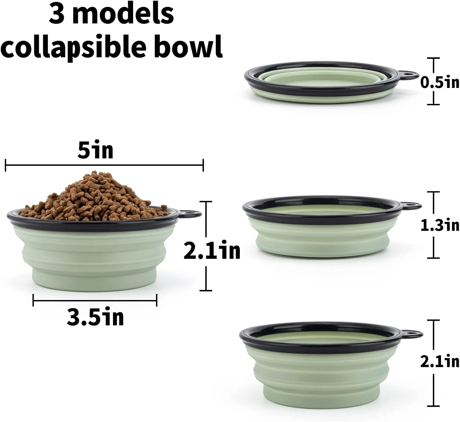 SLSON Collapsible Pet Feeder, 2 Pack Dog Bowls with Cover Lids, Portable Foldable Cat Water Dish Bowl for Pets, Small, Fairy Pink and Sprout Green