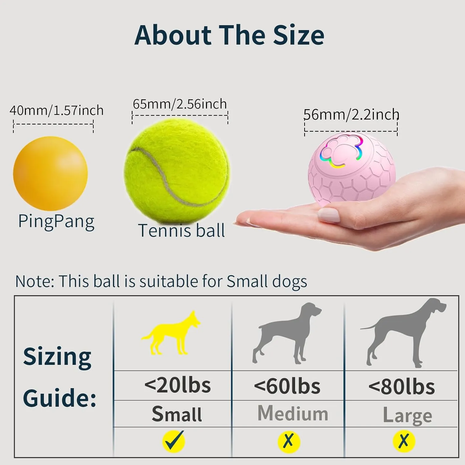 Smart Interactive Dog Toys Ball, Auto Bouncing Rotating Ball, Moving Pet Toys for Dogs 20 lbs (Size Small - 2.2-inch Diameter), USB Rechargeable, Fun Gift for Boredom, Pink