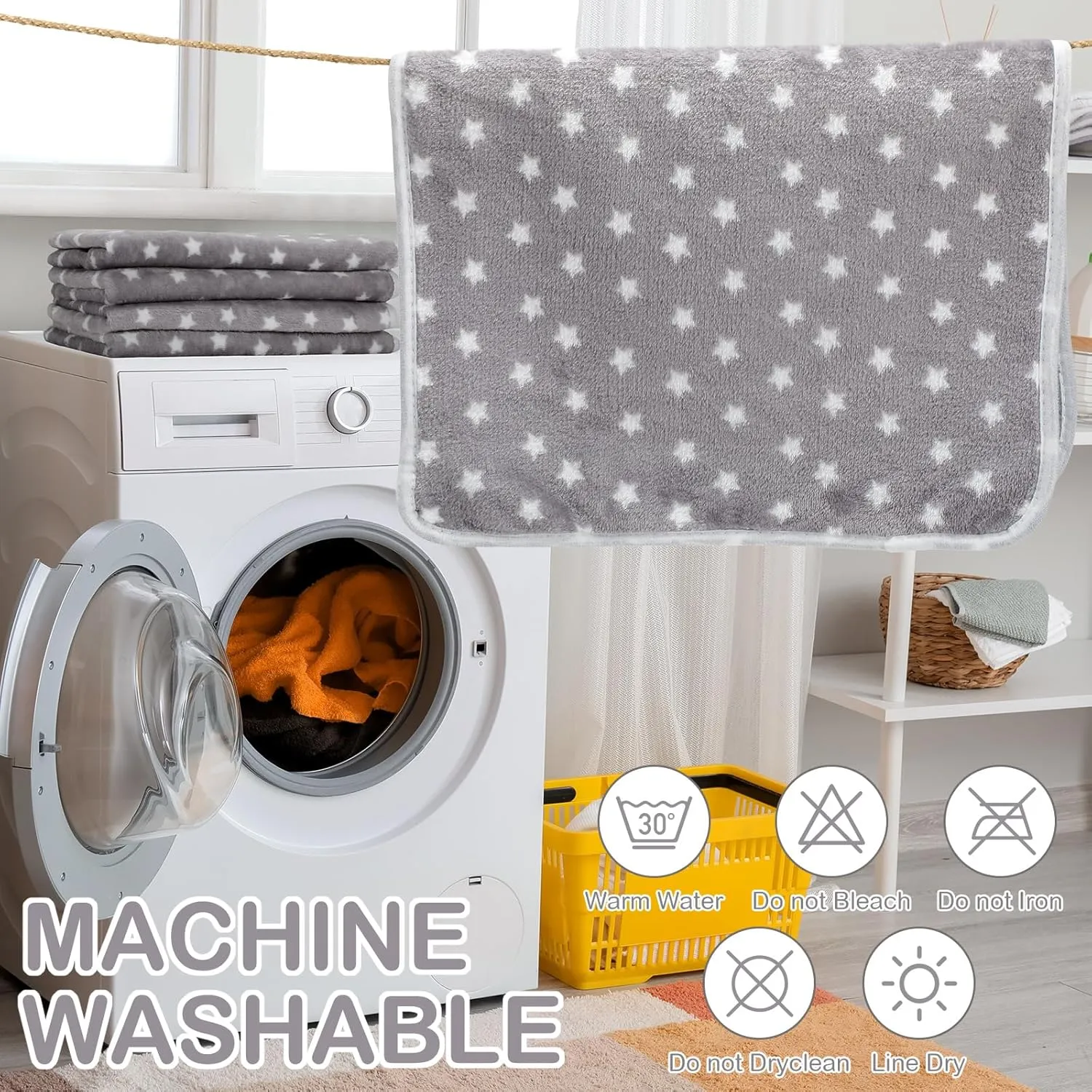 Tranqun 4 Pcs Puppy Pee Pads Waterproof Reusable Training Washable Pee Pads for Dog Cat Throw Blanket Pet Crate Mats Blanket Stars Pattern Animals Cage Liner(Gray,16 x 24 Inch)