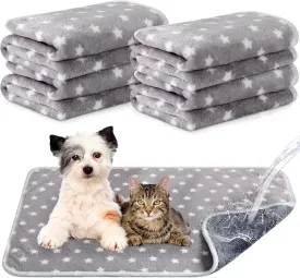 Tranqun 4 Pcs Puppy Pee Pads Waterproof Reusable Training Washable Pee Pads for Dog Cat Throw Blanket Pet Crate Mats Blanket Stars Pattern Animals Cage Liner(Gray,16 x 24 Inch)
