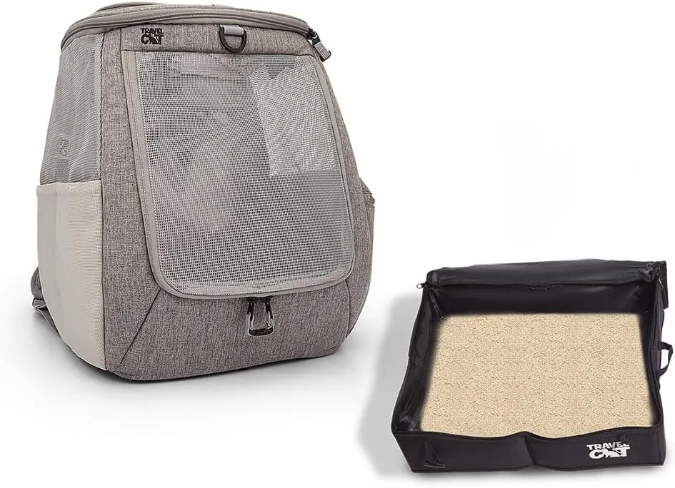 Travel Cat Navigator Backpack Carrier & Portable Collapsible Litter Box  Durable, Ventilated Cat Carrier for Travel, Hiking, Outdoor Use with Travel-Friendly Litter Box for Cats