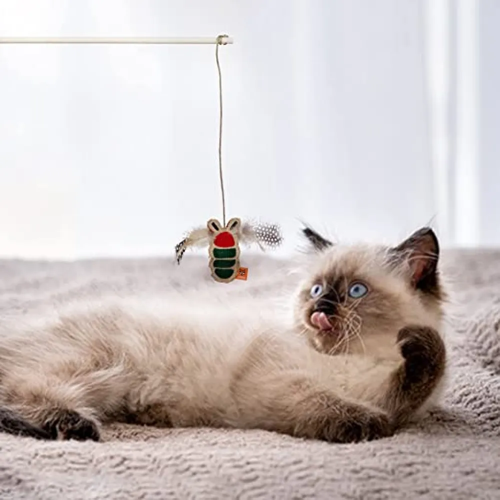 Trixie Wind Up Mouse Toy and Fofos Scandi Beetle with Wooden Stick Toy for Cats Combo