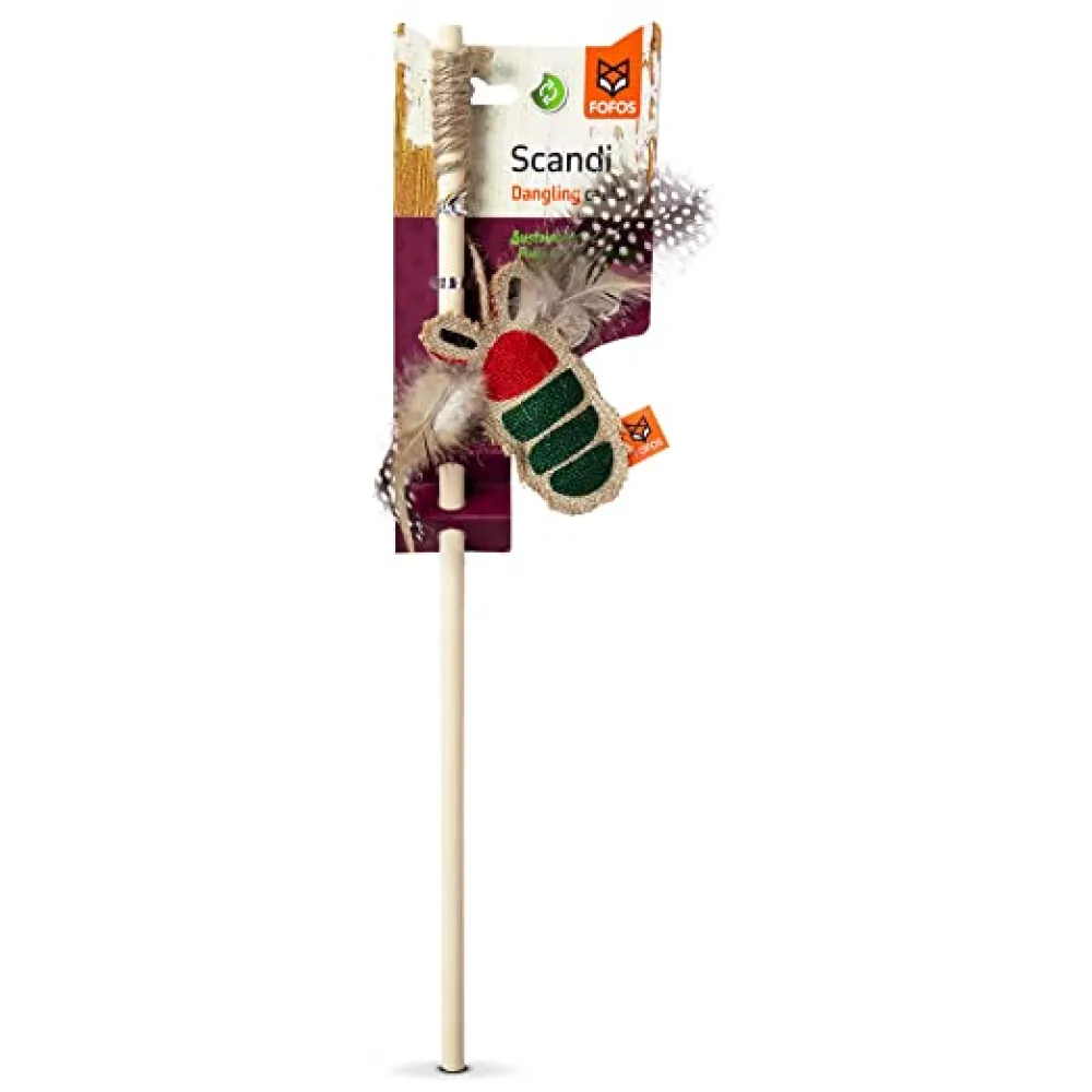 Trixie Wind Up Mouse Toy and Fofos Scandi Beetle with Wooden Stick Toy for Cats Combo