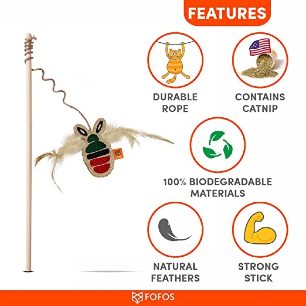 Trixie Wind Up Mouse Toy and Fofos Scandi Beetle with Wooden Stick Toy for Cats Combo