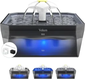 Veken Small Pet-Friendly Cat Water Fountain with Quiet Pump, Easy to Clean & Assemble, 50oz Mini Pet Water Dispenser for Cats, Dogs and Small Animals, Grey