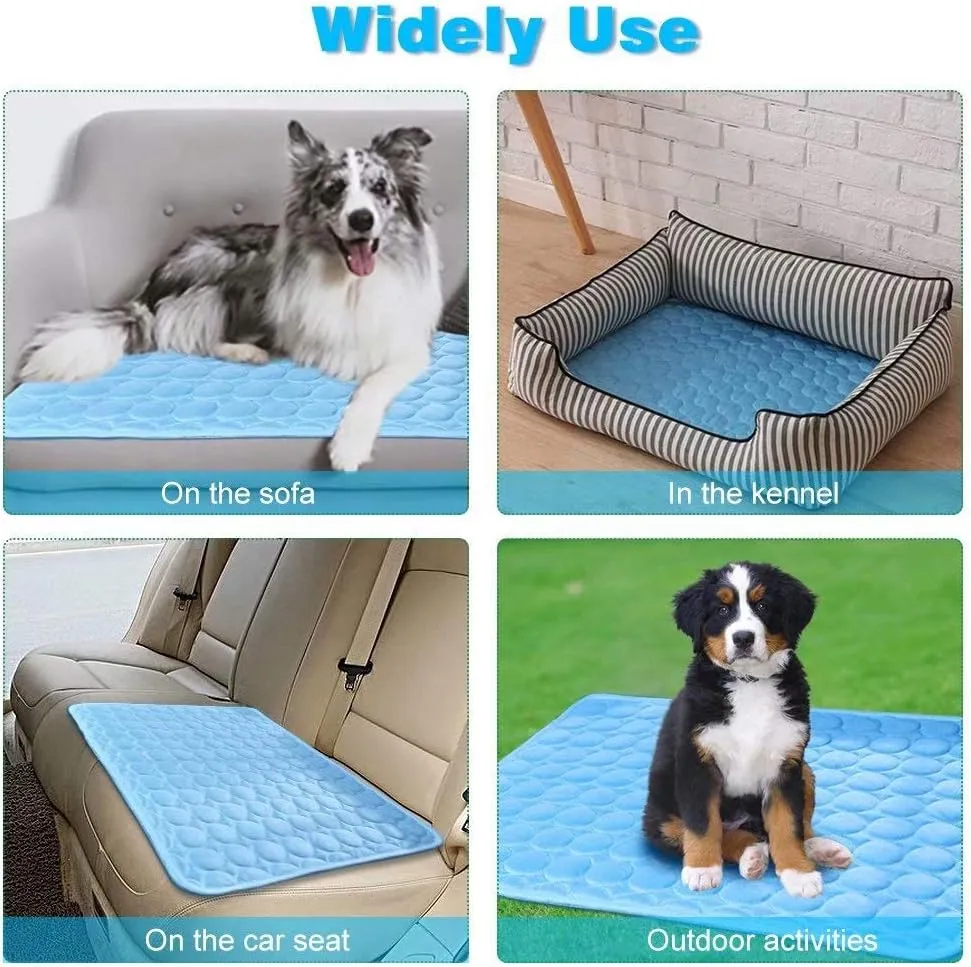 Washable Dog Cooling Mat Ice Silk Pet Self Cooling Pad Blanket for Indoor & Outdoor Car Seats (Blue, 28x22 in)