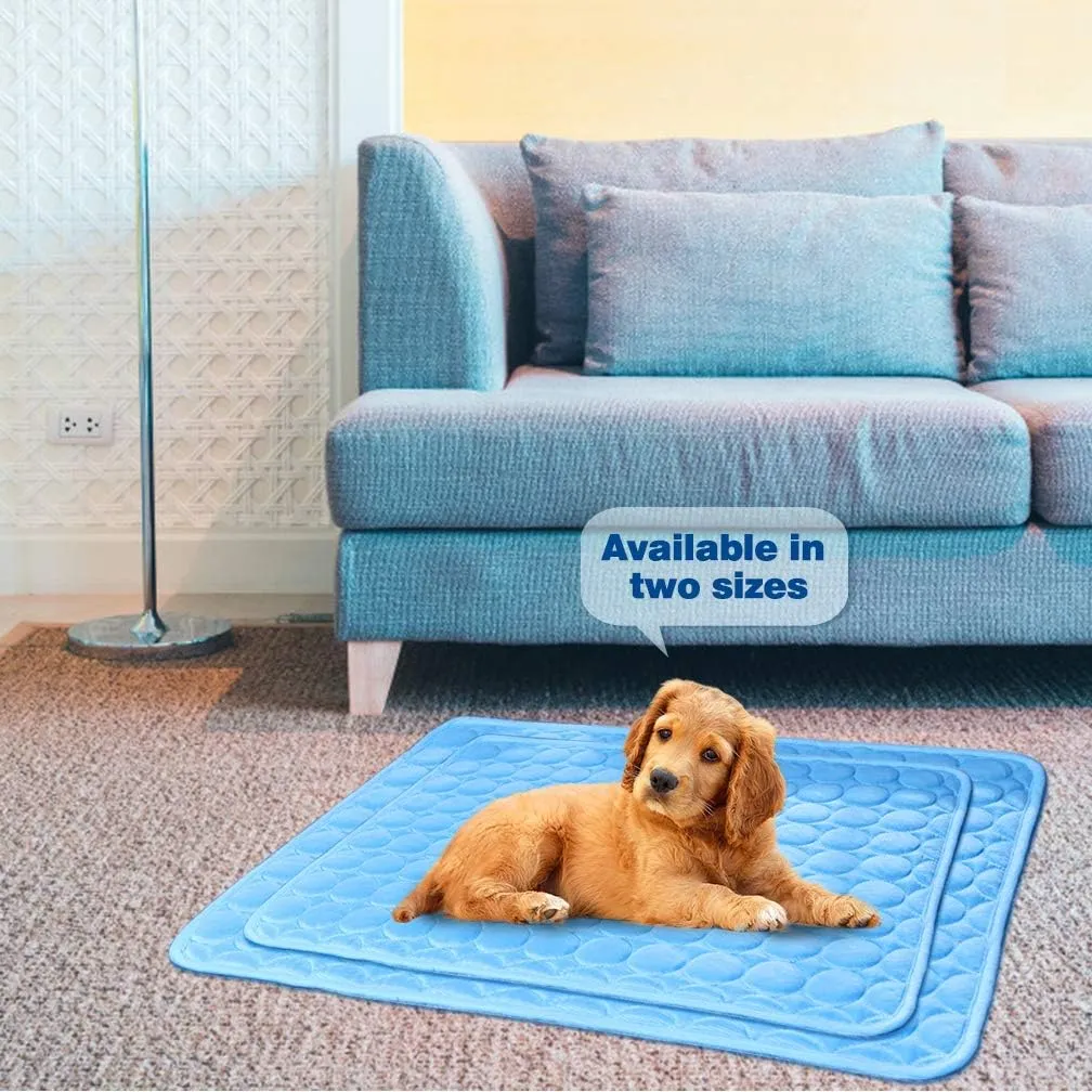 Washable Dog Cooling Mat Ice Silk Pet Self Cooling Pad Blanket for Indoor & Outdoor Car Seats (Blue, 28x22 in)