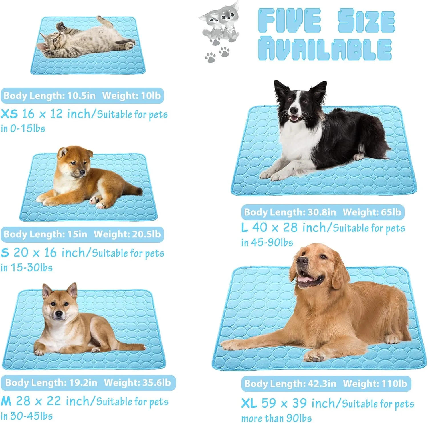 Washable Dog Cooling Mat Ice Silk Pet Self Cooling Pad Blanket for Indoor & Outdoor Car Seats (Blue, 28x22 in)
