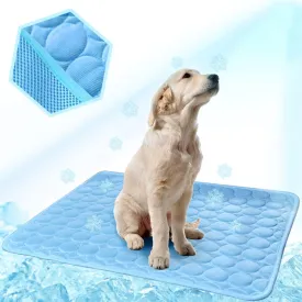 Washable Dog Cooling Mat Ice Silk Pet Self Cooling Pad Blanket for Indoor & Outdoor Car Seats (Blue, 28x22 in)