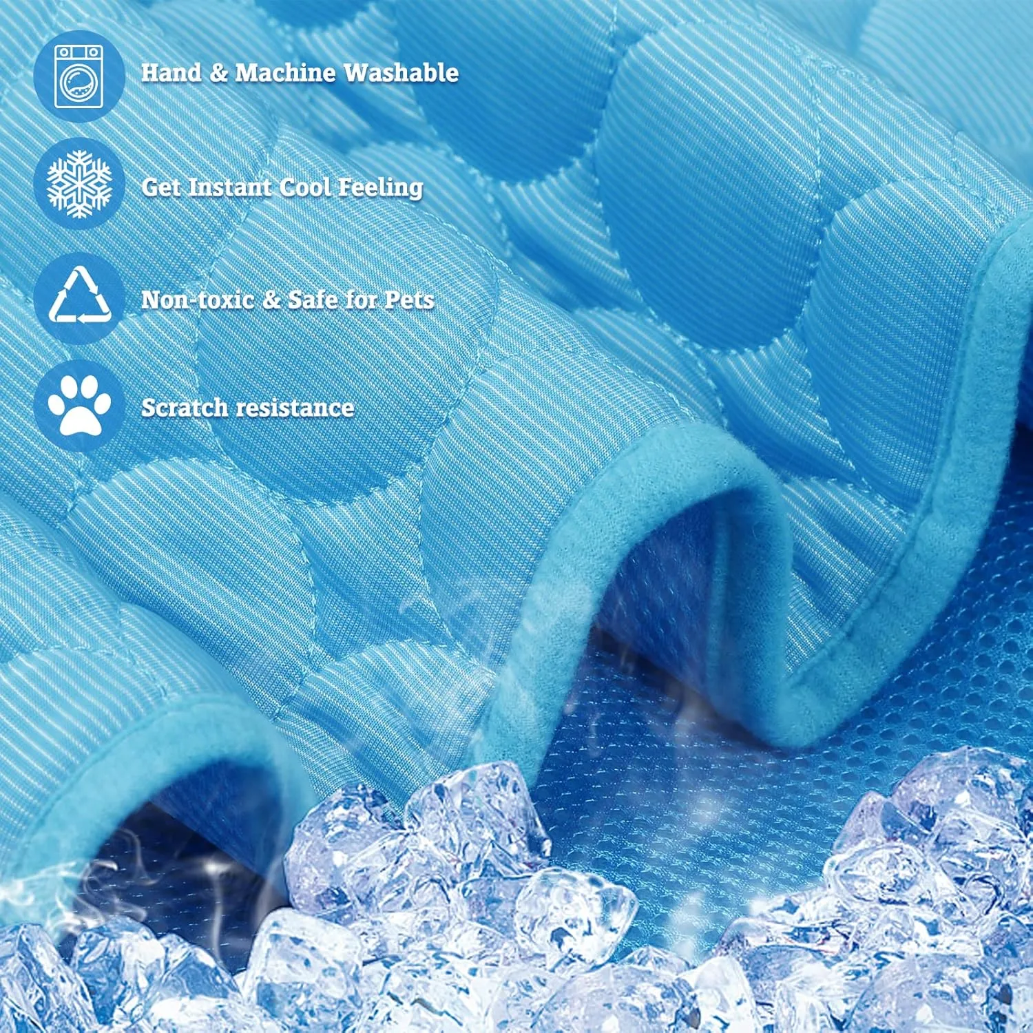 Washable Dog Cooling Mat Ice Silk Pet Self Cooling Pad Blanket for Indoor & Outdoor Car Seats (Blue, 28x22 in)